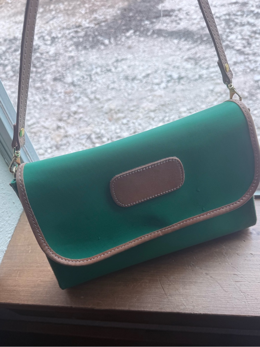 Jon Hart Design Green Crossbody Bag with Brown Trim